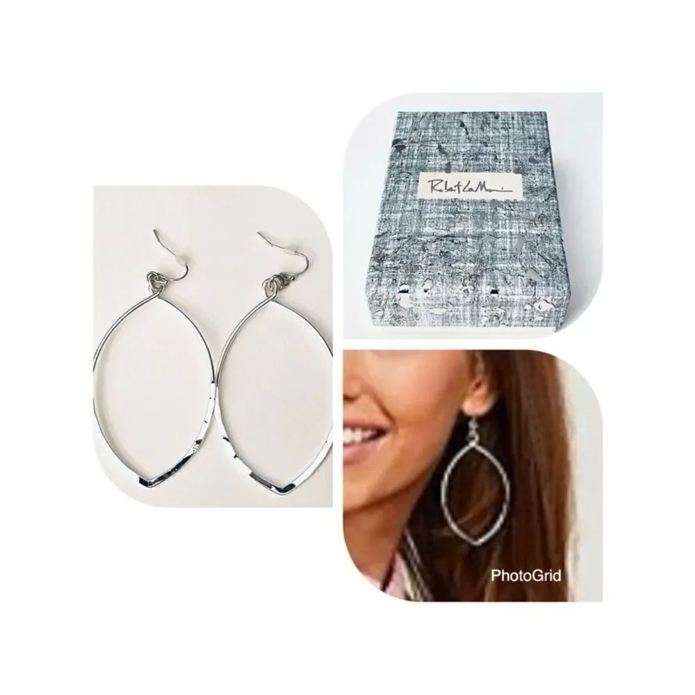 NWT Robert Lee Morris Soho Large Oval Drop Silver Plated 3.5” Big Long Earrings